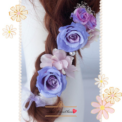 *髪飾り*エレガンスブーケのシュフティ*＊結婚式  花飾り プリザーブド  浴衣  着物 紫 ウェディング ヘッドドレス 2枚目の画像