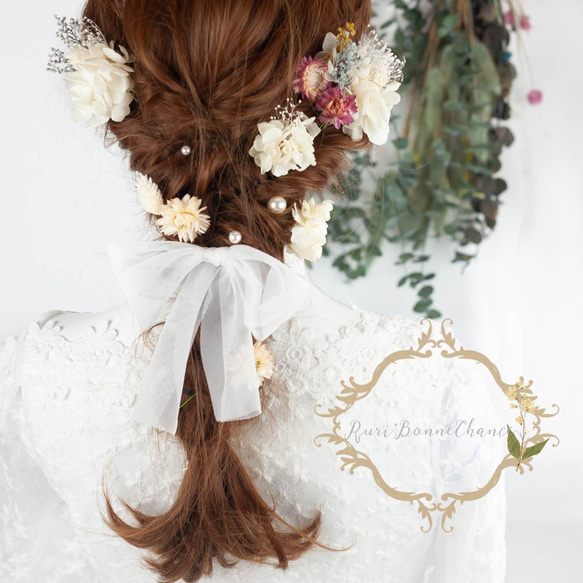＊プリュムプリュヘッドドレス＊ウェディング ヘア 髪飾り ドレス  浴衣 和 結婚式  プリザーブド #rbh-91 2枚目の画像