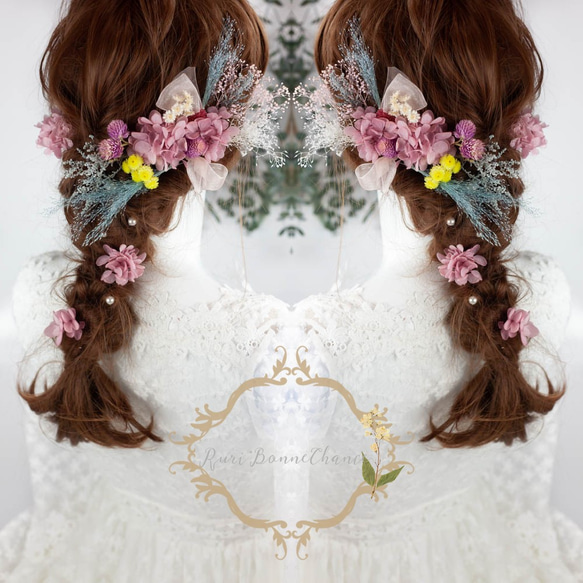 ＊フィロメーナヘッドドレス＊ウェディング ヘア 髪飾り ドレス  浴衣 和 結婚式  プリザーブド 卒業式#rbh-97 2枚目の画像