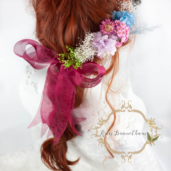 ＊ルチアブーケヘッドドレス＊ウェディング ヘア 髪飾り ドレス  浴衣 和 結婚式 プリザーブドフラワー#rbh-118 2枚目の画像