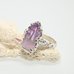 ～透明感のある美しい結晶～　ベラクルス・アメジスト原石のリング　　14号 2枚目の画像