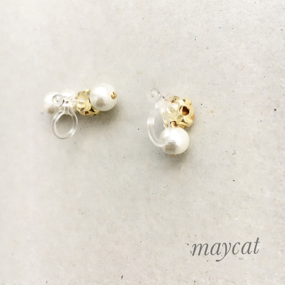 crystal and cotton pearl…イヤリング＊イヤーカフセット 4枚目の画像