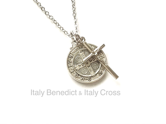 再販 Mens Italy Benedict & Italy Cross 両面デザイン #メダイネックレス 1枚目の画像