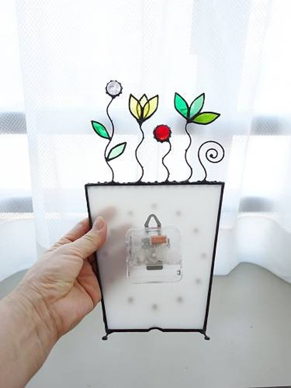ステンドグラスの掛け＆置き時計・ガーデン(L)⏲※受注制作 4枚目の画像