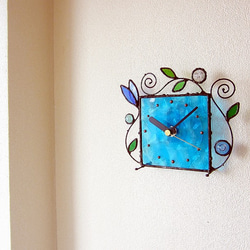 ステンドグラス*掛け＆置き時計・水色のアラベスク 6枚目の画像
