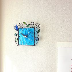ステンドグラス*掛け＆置き時計・水色のアラベスク 3枚目の画像