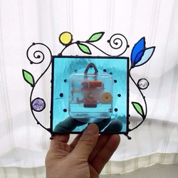 ステンドグラス*掛け＆置き時計・水色のアラベスク-5 6枚目の画像