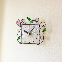 ステンドグラス*掛け＆置き時計・アラベスク・オーロラピンク2 4枚目の画像