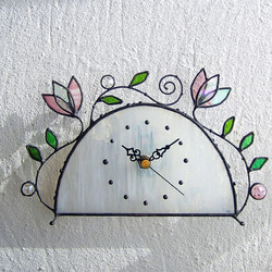 ステンドグラス*掛け＆置き時計・アラベスクの丘（ピンク系） 1枚目の画像