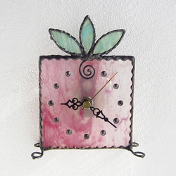 ステンドグラスの掛け＆置き時計-（ピンクとヒスイ） 1枚目の画像