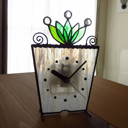 ステンドグラスの掛け＆置き時計・プランツ（雫） 3枚目の画像