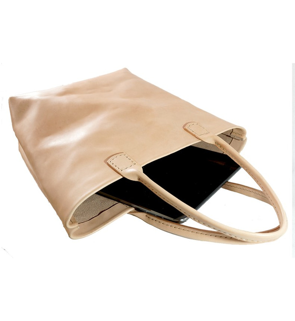 【送料無料】国産革 シンプルなヌメ革トートバッグ 男女兼用です 2枚目の画像