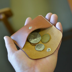 イタリアンレザーのスリムコインケース　コニャック（茶色） 2枚目の画像