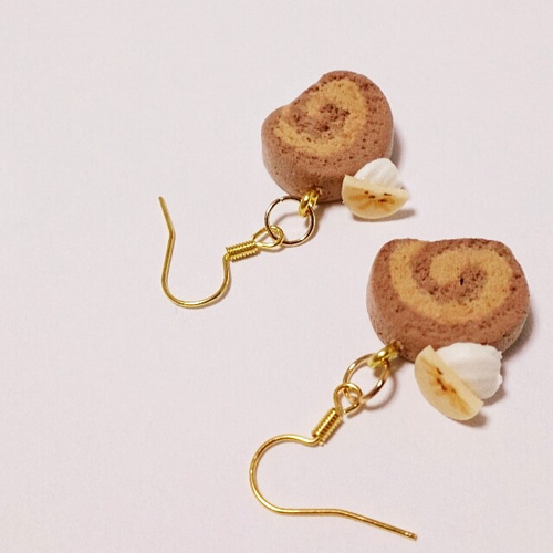 チョコレートロールケーキ♥ピアス イヤリング スイーツデコ ピアス