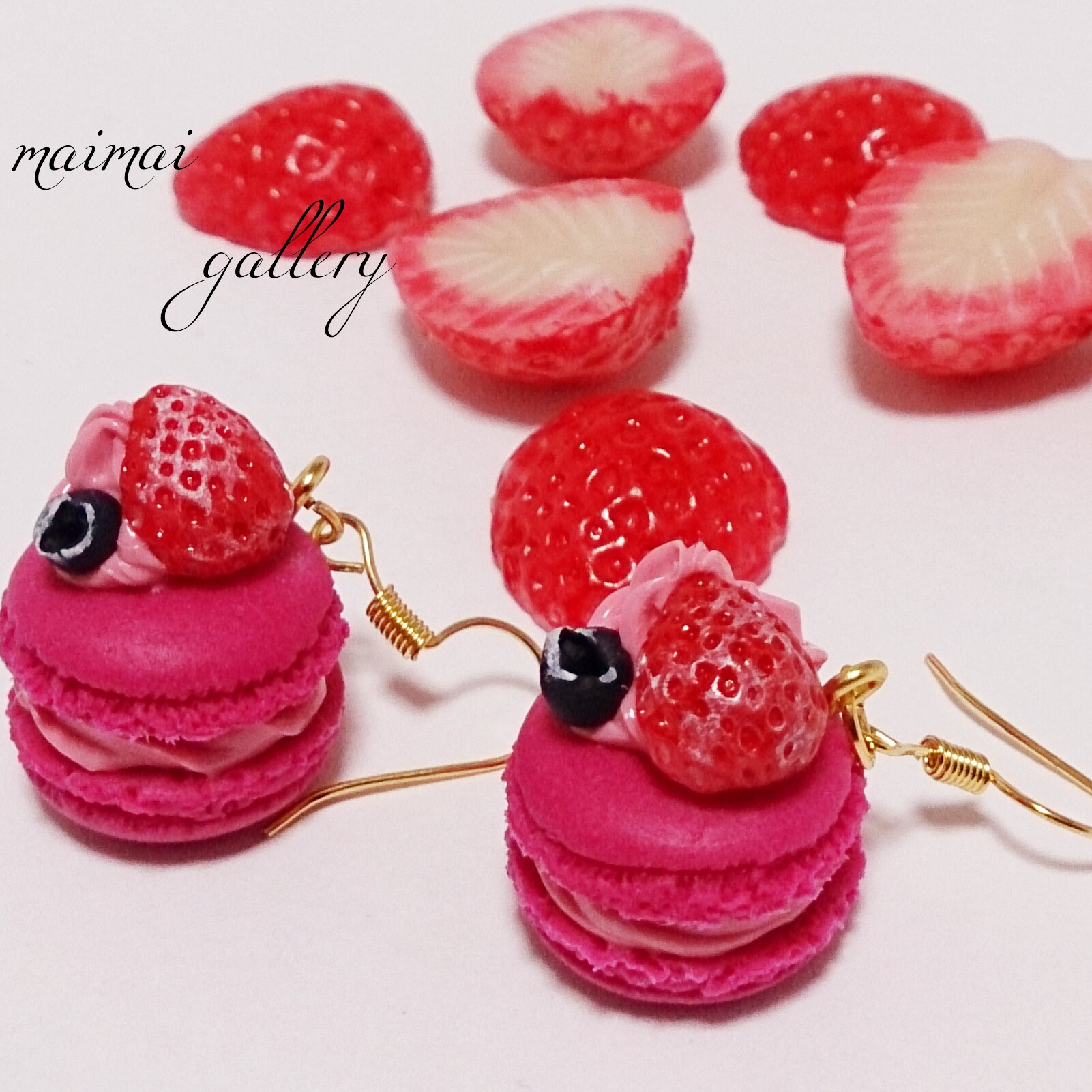 マカロン×strawberry♡ピアス　1830緑のリボンそのままがいいです♡