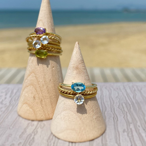 18KGF 魅せるスイスブルートパーズの華奢リング -Béatrice- 指輪