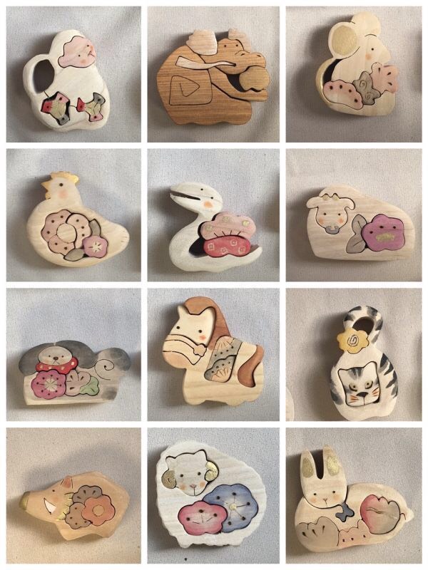 「姫」十二支　一揃え　＃ほのぼの木の置物＃小さめ