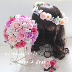 ウェディングブーケ、ブートニア、ヘッドドレス セット プリザと造花