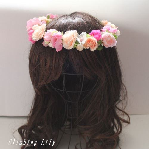 ウェディングブーケ、ブートニア、花冠 色変更OK 造花 3点セット