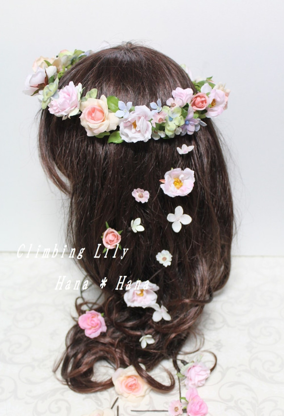 ヘッドドレス、髪飾り、花冠　　造花　ボリュームUP商品 1枚目の画像