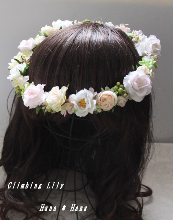 ヘッドドレス、髪飾り　ウェディング　造花　オーダー　　５５ｃｍ目安 2枚目の画像