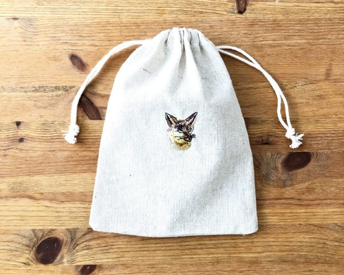 ハンドメイド　キルティング巾着バッグ　きつね様 ハンドメイド キルティング巾着バッグ きつね様