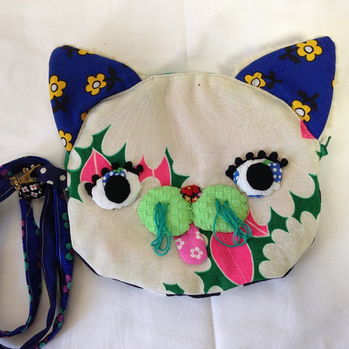 布バスケットセットプリーツポーチ猫柄ハンドメイドレア生地ポーチ