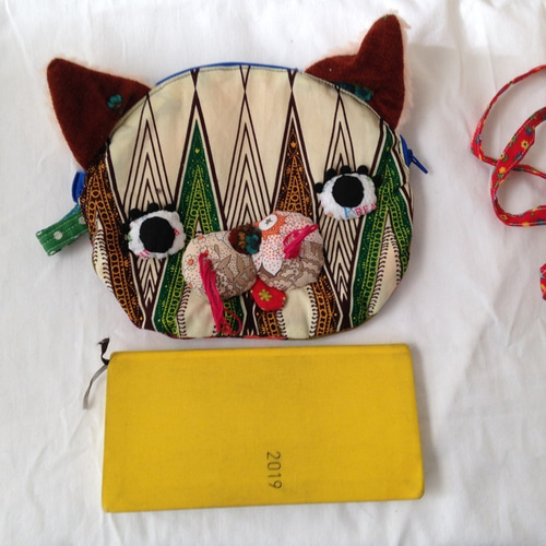 布バスケットセットプリーツポーチ猫柄ハンドメイドレア生地ポーチ