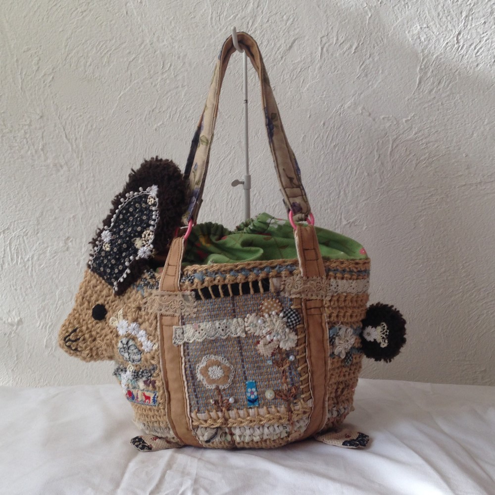 うさぎかごBAG大きめ（茶色フェイクファー）