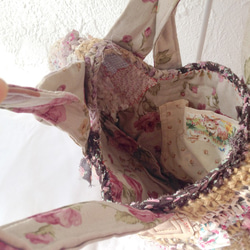 うさぎかご（さき布と麻糸とお花柄） 6枚目の画像