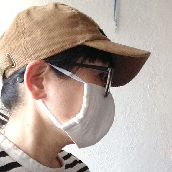 播州織二重ガーゼ＋クリーム色ガーゼ立体マスク 6枚目の画像