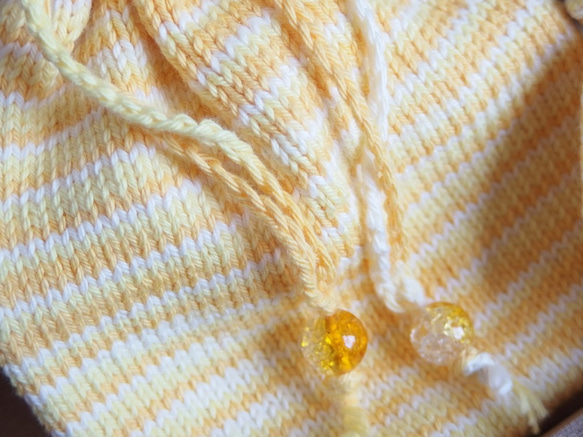 『送料無料』ハニーレモン色のボーダー巾着とミニミニ巾着 5枚目の画像