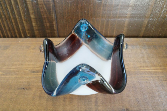 かわいいガラスの小皿　パープル×スティールブルー 3枚目の画像