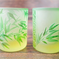 竹と唐草模様 緑のショットグラス（ぐい呑み・おちょこ）新デザインで！ 3枚目の画像
