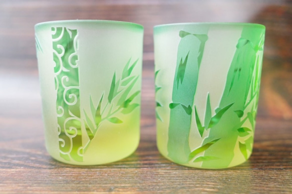 竹と唐草模様 緑のショットグラス（ぐい呑み・おちょこ）新デザインで！ 4枚目の画像