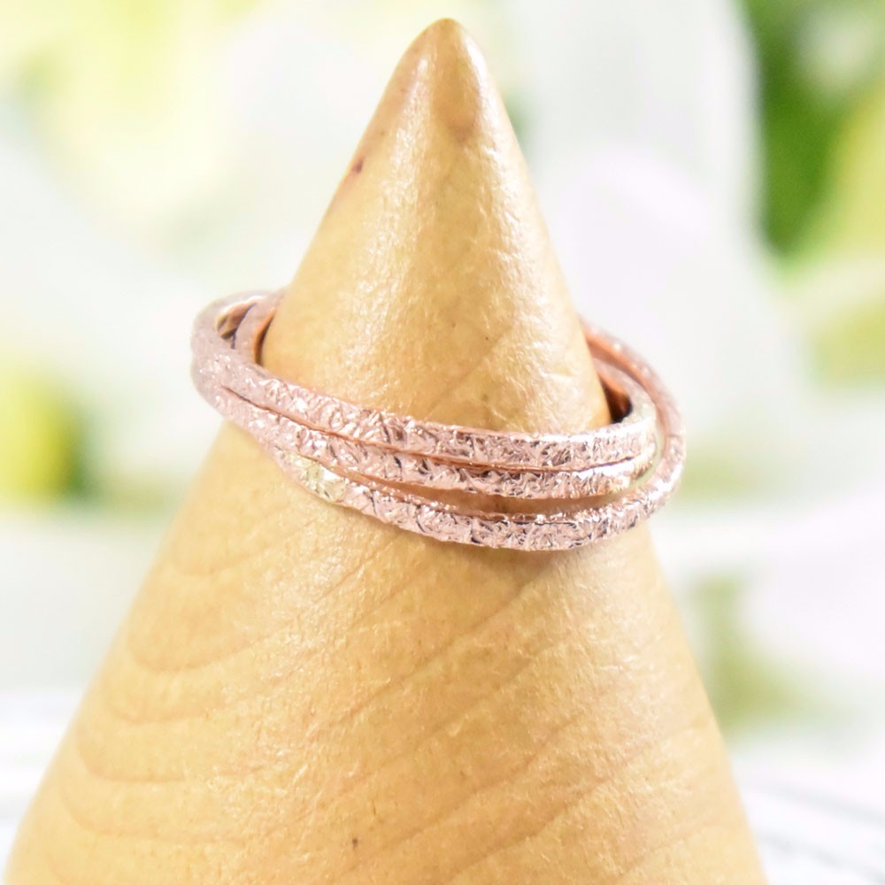 14KPGF■3連リング（ピンクゴールド テクスチャー）[yrna-ri-084]