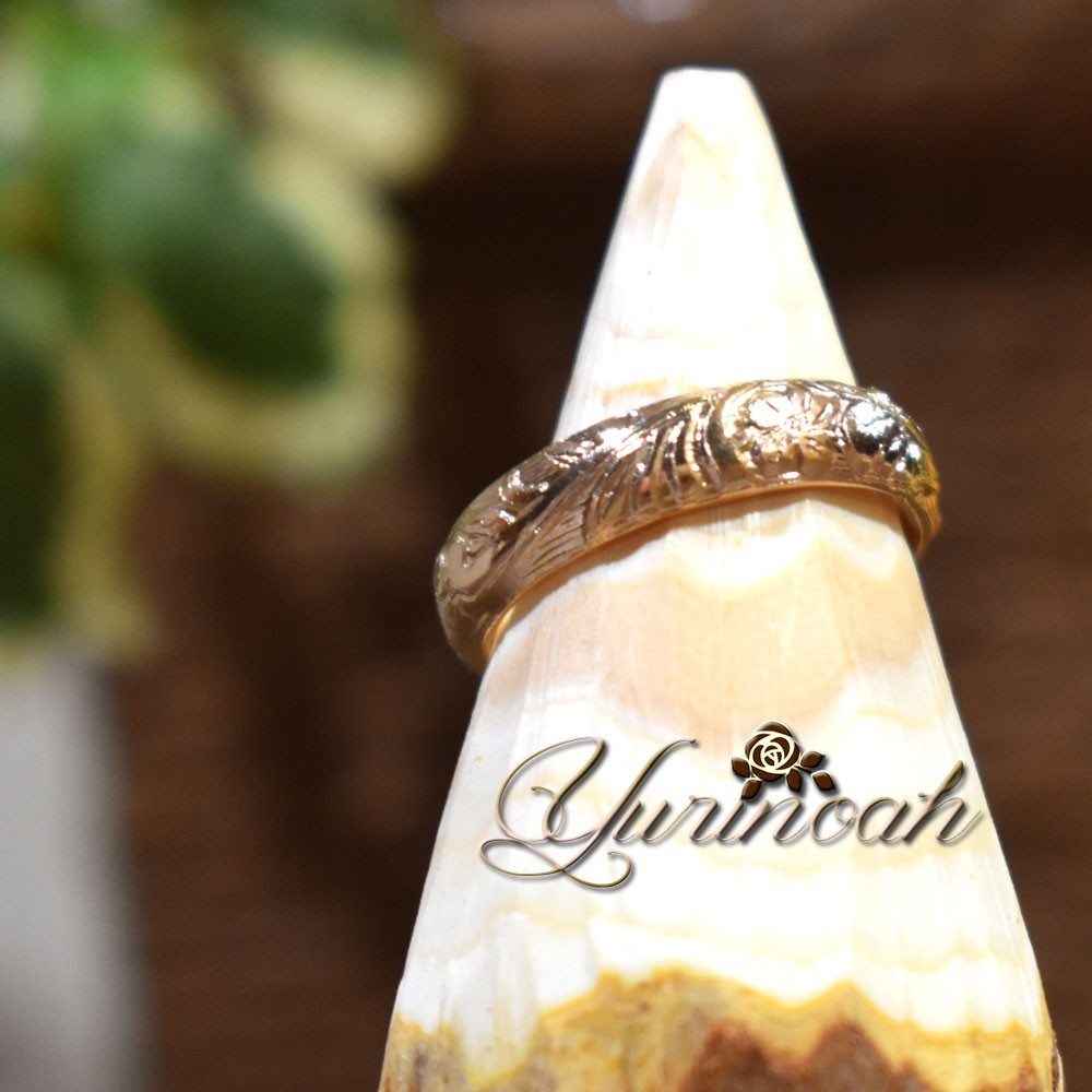 14KGF■ハイビスカス＆リーフ リング[yrna-ri-098]