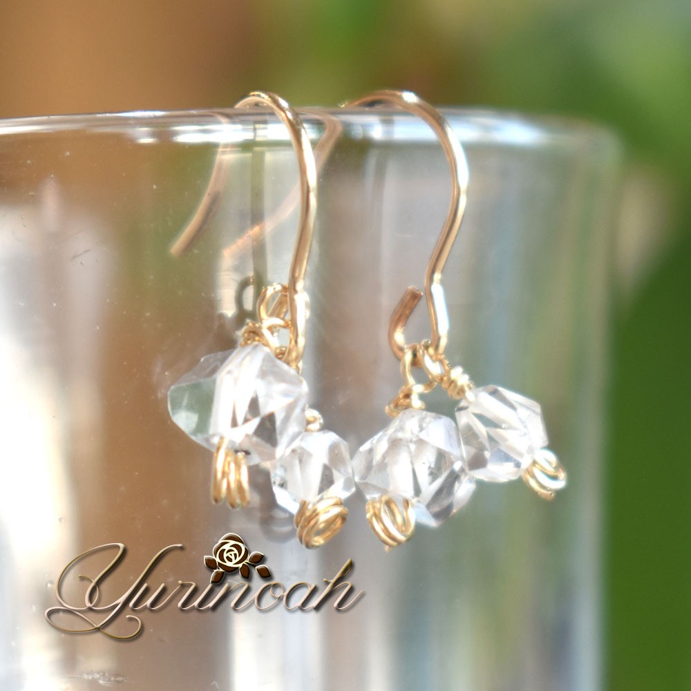 14KGF■高品質ハーキマーダイヤモンド フック ピアス [yrna-p-020]