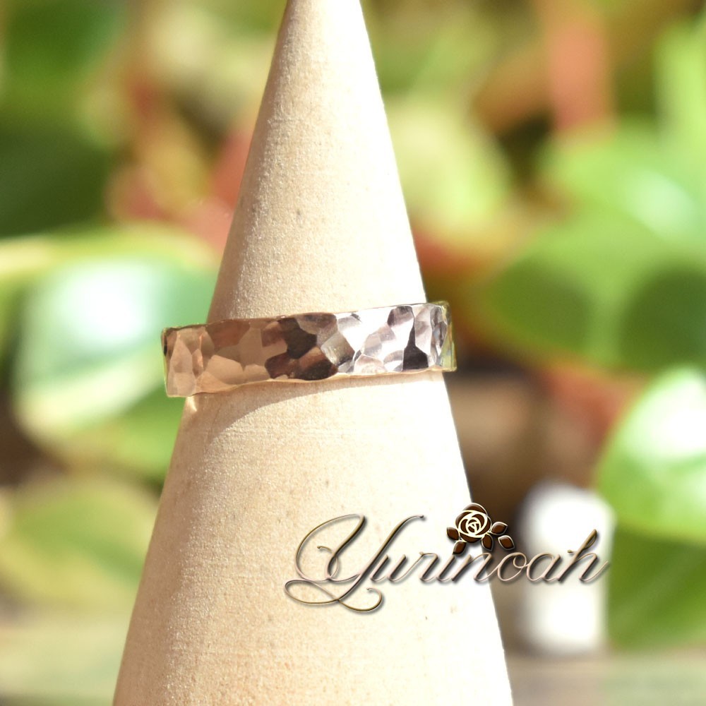 14KGF■4mm 幅広 槌目リング[yrna-ri-0108]凸凹