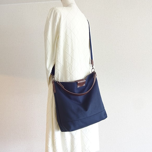 帆布2WAYショルダーバッグ ハンドル付き（紺）☆受注製作