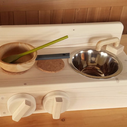 ハンドメイド☆卓上キッチン ままごとキッチン 卓上 木製 手作り 卓上キッチン 水色 ブルー