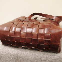 hand stitch + lattice pattern leather  tote bag 4枚目の画像