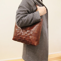 hand stitch + lattice pattern leather  tote bag 2枚目の画像