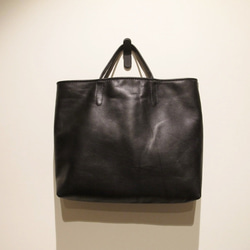 hand stitch + black leather tote bag 2枚目の画像