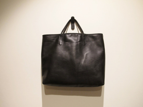 hand stitch + black leather tote bag 2枚目の画像