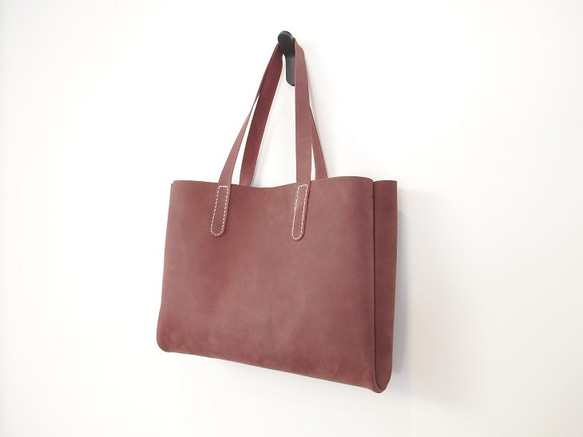 hand stitch + red nubuck tote bag 1枚目の画像