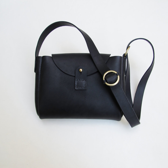 hand stitch + black leather shoulder bag 7枚目の画像