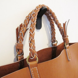 hand stitch + knitting straps umber leather tote bag 5枚目の画像