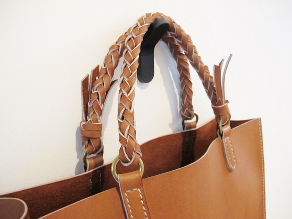 hand stitch + knitting straps umber leather tote bag 5枚目の画像
