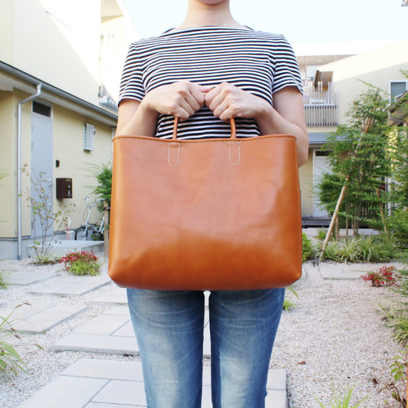 hand stitch + umber leather tote bag 2枚目の画像